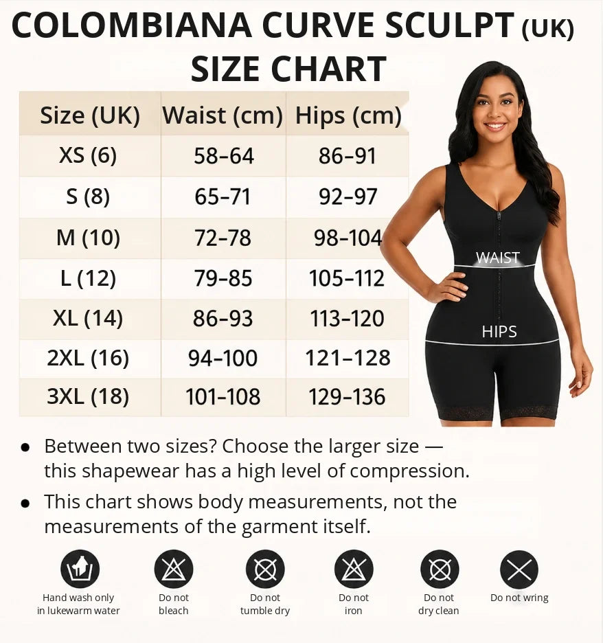 Guide des tailles du body gainant Colombiana